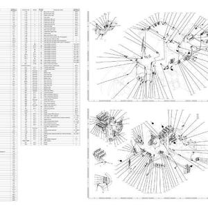 May include: A detailed technical diagram with multiple sections. The image includes a parts list on the left and several exploded diagrams of mechanical components on the right. The diagrams are in black and white.