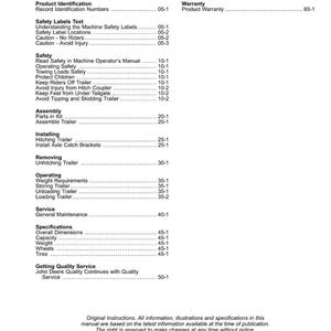 Puede incluir: Una p&aacute;gina blanca titulada "Contenido" de un manual, que enumera varias secciones como "Identificaci&oacute;n del producto", "Texto de las etiquetas de seguridad" y "Montaje". El documento incluye n&uacute;meros de p&aacute;gina y un aviso de copyright.