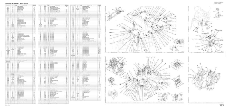 May include: A technical diagram with detailed illustrations of mechanical components, including a parts list with numerous entries. The image is in black and white, featuring intricate line drawings and text, likely for engineering or repair purposes.