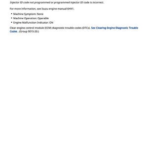 May include: A white document with black text detailing an Internal Control Module QR Code Error (P0602). The text includes information about injector ID codes, machine symptoms, and engine operation. The number 334 is at the bottom.