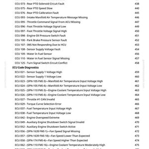 May include: A page from a manual with a list of ECU Code Diagnostics and CCU codes. The text includes fault descriptions such as "Engine Oil Pressure Switch Fault" and "Throttle #1 CAN Invalid". The page number is 8.