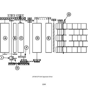 May include: A black and white technical diagram of a separator drive, labeled with letters and numbers. The diagram includes rectangular and cylindrical shapes, along with text that reads "ZX1041277-UN: Separator Drive" and "2249".