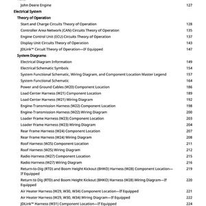 May include: A detailed table of contents from a manual, listing topics such as electrical system diagrams, wiring diagrams, and component locations. The text is in black on a white background, with page numbers on the right.