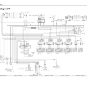 Op de afbeelding: Een elektrisch schema (2/2) met diverse componenten en bedrading, waaronder een radio, cassettespeler en ruitenwissermotoren. Het schema is in zwart en wit.
