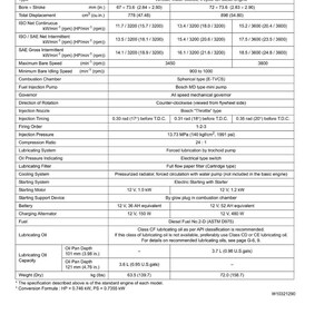 May include: A detailed specification sheet for two diesel engine models, D782-E2B and D902-E2B, including bore and stroke measurements in inches, total displacement, and performance metrics. The sheet also lists fuel, oil, and electrical system details.