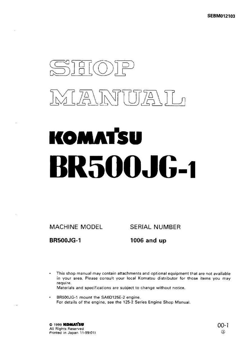 May include: A shop manual for the Komatsu BR500JG-1 machine. The cover features the text "SHOP MANUAL" and the Komatsu logo. The manual includes the machine model and serial number.
