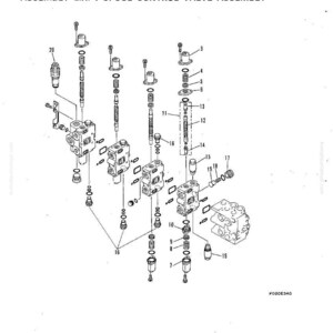 May include: An exploded diagram of an L.H. 7-spool control valve assembly. The image shows various components, including spools, springs, and fittings, with labels and numbers for identification. The text "ASSEMBLY L.H. 7-SPOOL CONTROL VALVE ASSEMBLY" is visible.