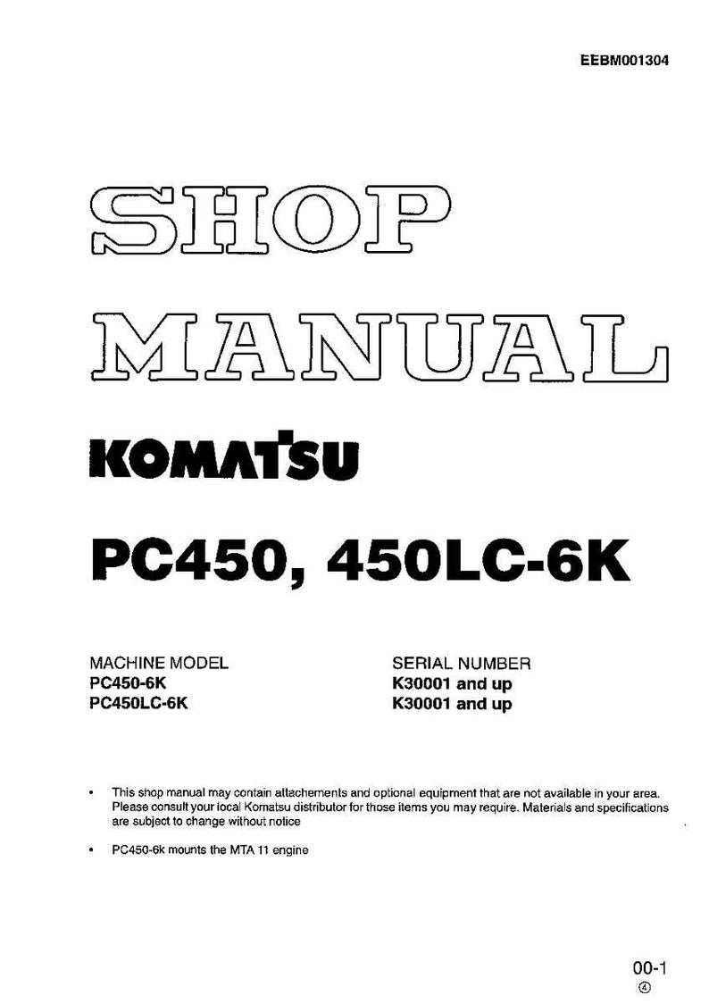 May include: A white shop manual with the text "SHOP MANUAL" in large, outlined letters. Below, the brand name "KOMATSU" is displayed, followed by "PC450, 450LC-6K". Additional text includes machine model and serial number information.