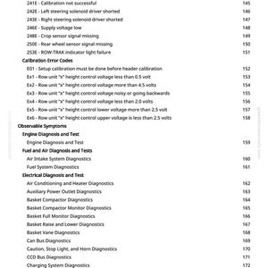 Puede incluir: Una p&aacute;gina del manual de greenfarmmanuals.com, que enumera los diagn&oacute;sticos del motor, los c&oacute;digos de error de calibraci&oacute;n y los s&iacute;ntomas observables. Incluye pruebas de diagn&oacute;stico para los sistemas de combustible, aire y el&eacute;ctricos. La p&aacute;gina est&aacute; numerada.