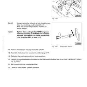 May include: Diagram from a manual showing the installation of SAE-hydraulic hoses on a backhoe. Includes detailed illustrations of hose connections and an exemplary sketch. Text includes instructions and part numbers.