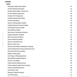 Puede incluir: Documento impreso titulado "Tabla de Contenidos" con una lista de temas relacionados con la seguridad. El documento incluye secciones sobre seguridad, referencias generales y procedimientos de seguridad espec&iacute;ficos. Los n&uacute;meros de p&aacute;gina se enumeran a la derecha.