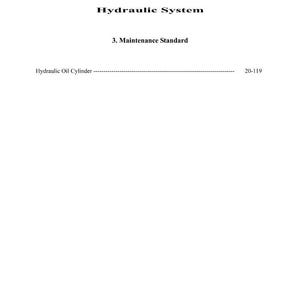 May include: A white page with the title "Hydraulic System" in bold black text. Below, it reads "3. Maintenance Standard." The text "Hydraulic Oil Cylinder" is followed by a dotted line and the number "20-119".