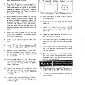 May include: Diagram of a primary shaft seal driver with measurements in inches. Includes instructions for seal installation, with a caution about cutting or pinching the seal during cover installation. Text includes "Figure 16" and "C-12".