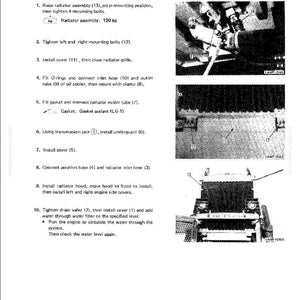 May include: A page from a manual detailing the mounting of a radiator assembly. The text includes instructions and diagrams, with measurements in kilograms. The image shows various components and steps for installation.