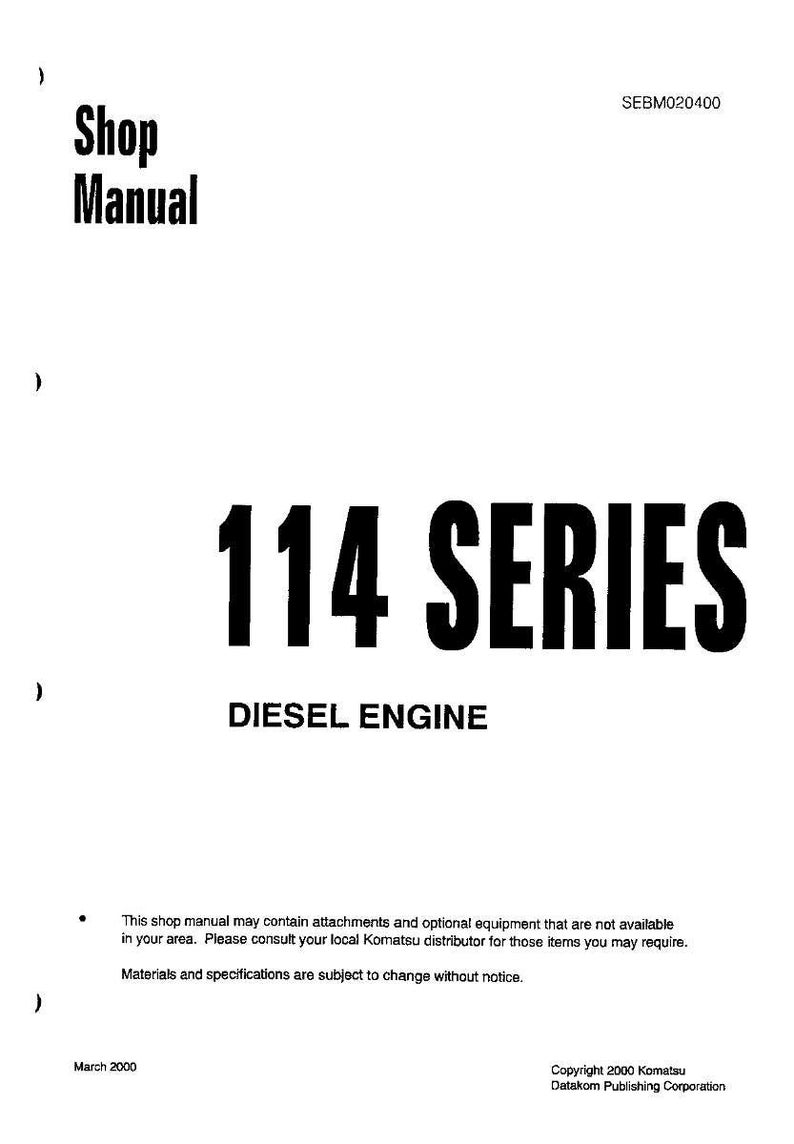 May include: A white shop manual with the text "Shop Manual" in bold black font. The manual's title is "114 SERIES DIESEL ENGINE" in large, bold black letters. The document includes additional text and the date "March 2000".