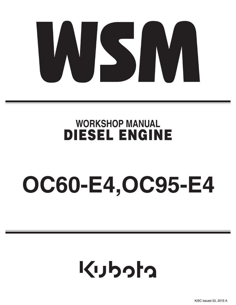 May include: A white background with black text. The text reads "WSM" at the top, followed by "WORKSHOP MANUAL DIESEL ENGINE." Below that, "OC60-E4, OC95-E4" is displayed. The Kubota logo is at the bottom.