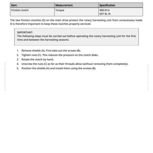 May include: A page from a manual with the title "KM1000041-UN: General Inspection". It includes a table with specifications for a friction clutch, including torque measurements of 900 N&middot;m and 657 lb-ft. Instructions for servicing are also provided.