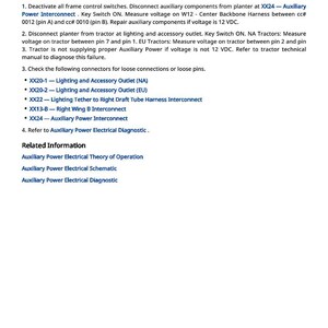 May include: A white page with black text detailing observable symptoms of an auxiliary power problem. The text includes troubleshooting steps, connector checks, and related information about electrical diagnostics and schematics.
