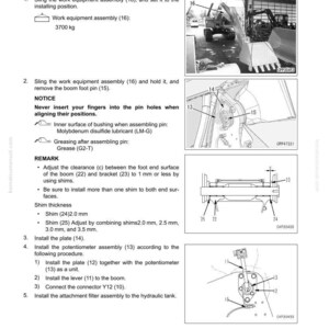 Może przedstawiać: Schematy techniczne i instrukcje montażu osprzętu roboczego. Zawiera ilustracje części i komponent&oacute;w. Zawiera wymiary w mm i ostrzeżenia. Tekst w języku polskim.