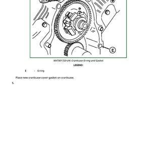 May include: Line drawing of an engine component with a gear, labeled "MXT001720-UN: Crankcase O-ring and Gasket." The image includes the text "Place new crankcase cover gasket on crankcase."