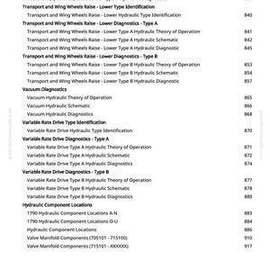 May include: A page from a manual with a white background, featuring a list of technical terms and their corresponding page numbers. The text includes terms related to hydraulic systems, diagnostics, and component locations.