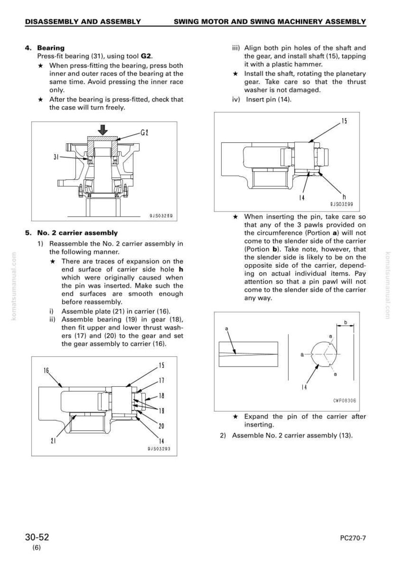 Pode incluir: Diagrama de instru&ccedil;&otilde;es de montagem do motor oscilante e m&aacute;quinas oscilantes. Inclui ilustra&ccedil;&otilde;es de montagem de rolamentos, montagem do suporte e inser&ccedil;&atilde;o de pinos. Texto com n&uacute;meros de pe&ccedil;as e etapas.
