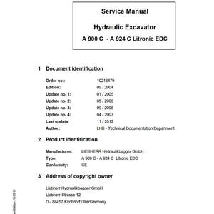 Liebherr A900c a924c litronic edc Hydraulic excavator Service Manual PDF | Workshop Repair | Instant Download image 2
