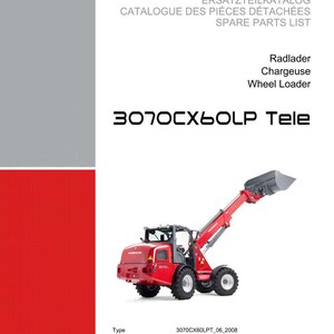 May include: A catalog cover featuring a red and black wheel loader, with the text "WEIDEMANN" and "SPARE PARTS LIST". The model number "3070CX60LP Tele" is prominently displayed.