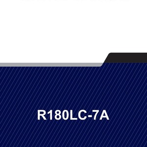 May include: A service manual with the text "SERVICE MANUAL" in black capital letters at the top. Below, a dark blue background with white diagonal lines and the text "R180LC-7A" in white.