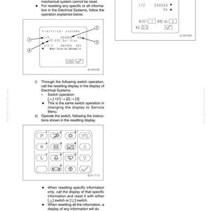 Może przedstawiać: Biała strona z diagramami technicznymi i instrukcjami resetowania system&oacute;w elektrycznych. Strona zawiera schematy paneli sterowania, tekst i sekcję zatytułowaną "Resetowanie system&oacute;w elektrycznych."