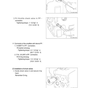 Puede incluir: Diagrama t&eacute;cnico con ilustraciones de componentes mec&aacute;nicos e instrucciones de instalaci&oacute;n. Incluye especificaciones de par de apriete en kgf&middot;m y lbf&middot;ft. El diagrama muestra el montaje de orificios, v&aacute;lvulas de retenci&oacute;n y amortiguadores.