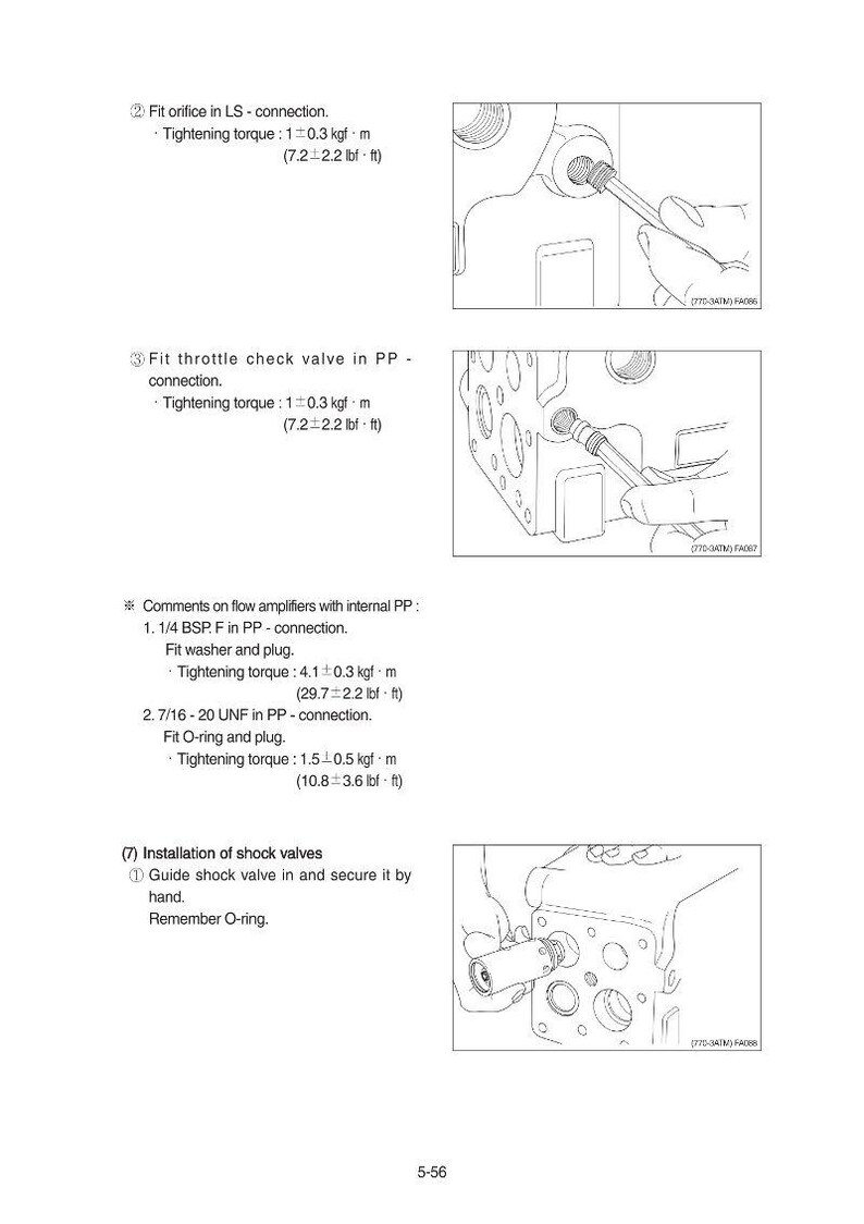 Puede incluir: Diagrama t&eacute;cnico con ilustraciones de componentes mec&aacute;nicos e instrucciones de instalaci&oacute;n. Incluye especificaciones de par de apriete en kgf&middot;m y lbf&middot;ft. El diagrama muestra el montaje de orificios, v&aacute;lvulas de retenci&oacute;n y amortiguadores.