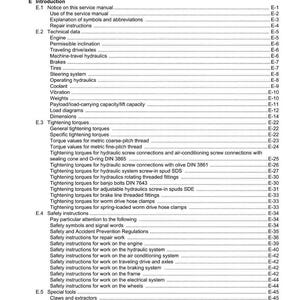 May include: A white document from Weidemann, with the title "Contents", detailing technical data, tightening torques, and safety instructions. Sections cover engines, brakes, and hydraulic systems.