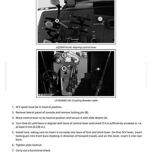 May include: Diagram in black and white detailing Bowden cable adjustment on control valves. Features close-up views of levers, pins, and a fork, with text instructions and measurements in mm (6 mm).