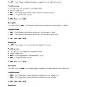 Pode incluir: Uma p&aacute;gina de um manual de eletr&oacute;nica que detalha os c&oacute;digos de erro e as descri&ccedil;&otilde;es dos sistemas do ve&iacute;culo. O texto inclui c&oacute;digos de erro como 8.X.23, 8.X.27, 8.X.28, 8.X.29 e 8.X.32, com poss&iacute;veis causas.