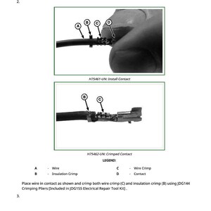 May include: Diagram illustrating the installation of a new electrical contact. The image shows a wire being crimped with tools, with labels A, B, C, and D pointing to different parts. Text includes "Install New Contact" and "Crimped Contact."