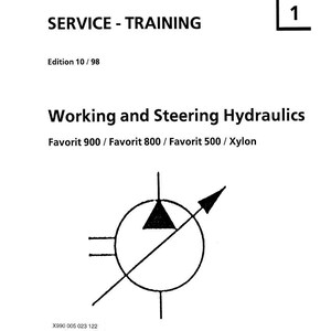 May include: A white document with the Fendt logo and the text "SERVICE - TRAINING." It includes the title "Working and Steering Hydraulics" and a diagram. The document also states "In this document the search function can not be used."
