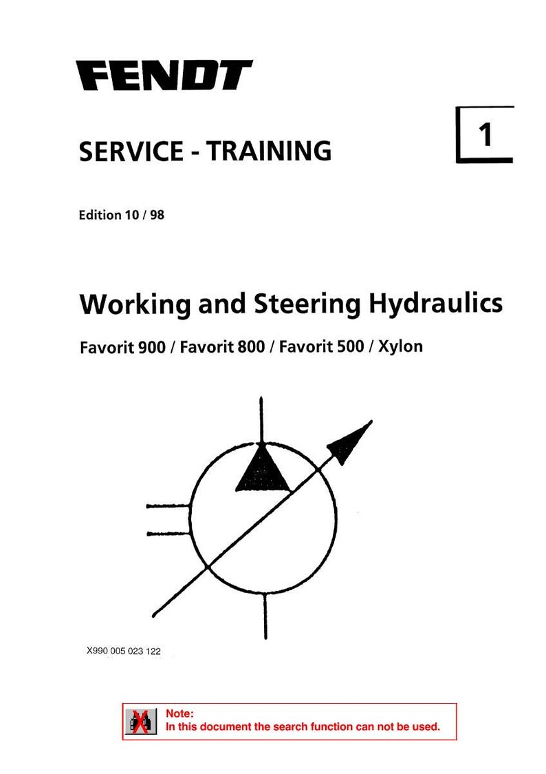 May include: A white document with the Fendt logo and the text "SERVICE - TRAINING." It includes the title "Working and Steering Hydraulics" and a diagram. The document also states "In this document the search function can not be used."