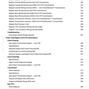 May include: A page from a manual with a list of automotive repair procedures, including wiring harness replacements, clutch housing, and transmission repair. The text is black on a white background.