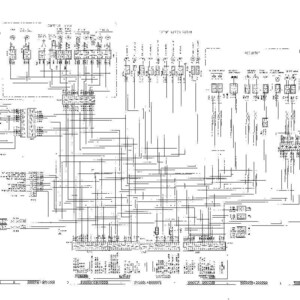 Pu&ograve; includere: Un diagramma schematico dettagliato in bianco e nero con numerose linee, simboli e annotazioni testuali. Il diagramma sembra essere un disegno tecnico, possibilmente relativo a sistemi elettrici o meccanici. Il layout &egrave; complesso e denso di informazioni.