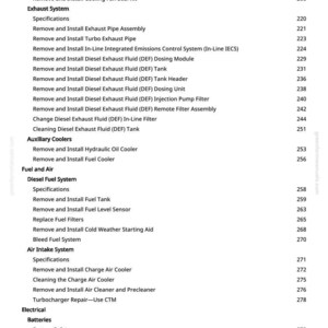 May include: A manual page detailing automotive repair procedures, such as exhaust system and fuel system maintenance. The text is black on a white background, with page numbers and section headings.