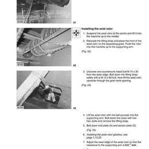 May include: A technical diagram from CLAAS detailing the installation of an axial rotor. The image includes close-up shots of machine components, diagrams, and numbered instructions. The text provides step-by-step guidance for the assembly process.