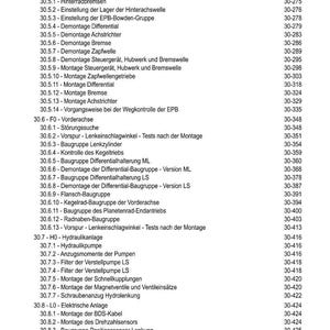 Pode incluir: Um sum&aacute;rio detalhado em alem&atilde;o, listando v&aacute;rios procedimentos de repara&ccedil;&atilde;o autom&oacute;vel. Os t&oacute;picos incluem trav&otilde;es, diferenciais e sistemas el&eacute;tricos, com os n&uacute;meros de p&aacute;gina correspondentes.