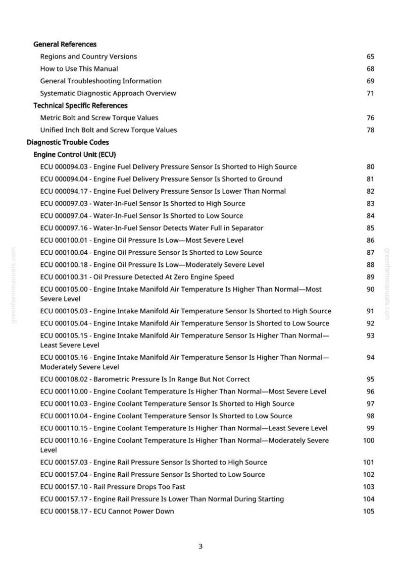 K&ouml;nnte beinhalten: Eine gedruckte Seite aus einem Handbuch, die Diagnosefehlercodes f&uuml;r ein Motorsteuerger&auml;t (ECU) auflistet. Der Text enth&auml;lt Sensorwerte und m&ouml;gliche Probleme, wie z. B. "Engine Fuel Delivery Pressure Sensor Is Shorted to High Source."