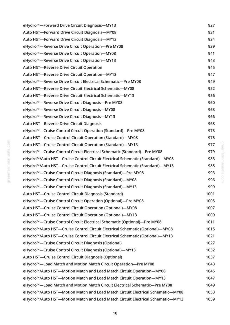 May include: A white page featuring a list of technical terms and numbers, possibly from a manual. The text includes terms such as "Forward Drive Circuit Diagnosis" and "Cruise Control Circuit Operation". The page number "10" is visible.