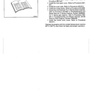 May include: A page from a manual with the title "Tappet" and "Page 4-14". The text describes "Finishing Steps" for an engine, including installing parts and checking for leaks. An illustration of an open book is in the upper left corner.