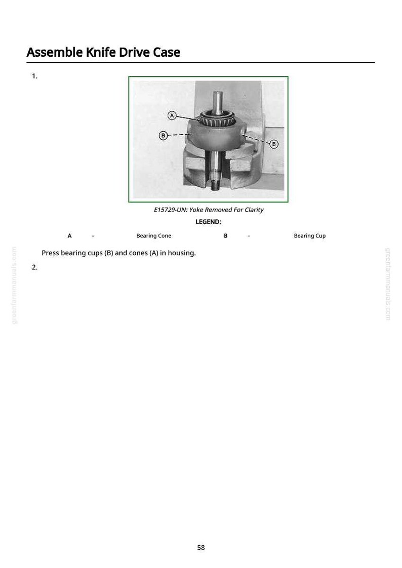 Op de afbeelding: Diagram van de montage van een mesaandrijvingshuis. De afbeelding toont de componenten, inclusief lagerkegels en -bekers, met labels A en B. Tekst geeft aan dat de juk is verwijderd voor de duidelijkheid.