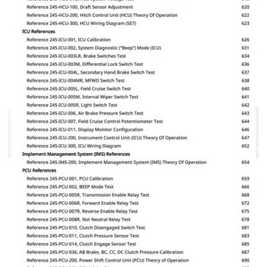 Puede incluir: Una p&aacute;gina de manual con una lista de referencias t&eacute;cnicas, incluyendo pruebas para interruptores, sensores y diagramas de cableado. El documento est&aacute; titulado con la direcci&oacute;n del sitio web greenfarmmanuals.com.