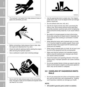 May include: Diagram illustrating safety tips with text and images. Topics covered include high-pressure hoses, tool usage, and handling hazardous materials. Warnings about potential injuries and safety precautions are included.