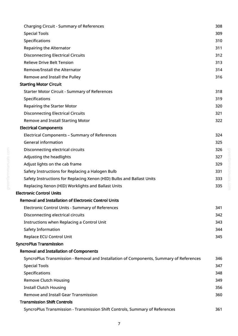 May include: A page from a manual with a list of automotive repair topics, including "Charging Circuit," "Starting Motor Circuit," and "Electronic Control Units." The text is black on a white background, with page numbers on the right.